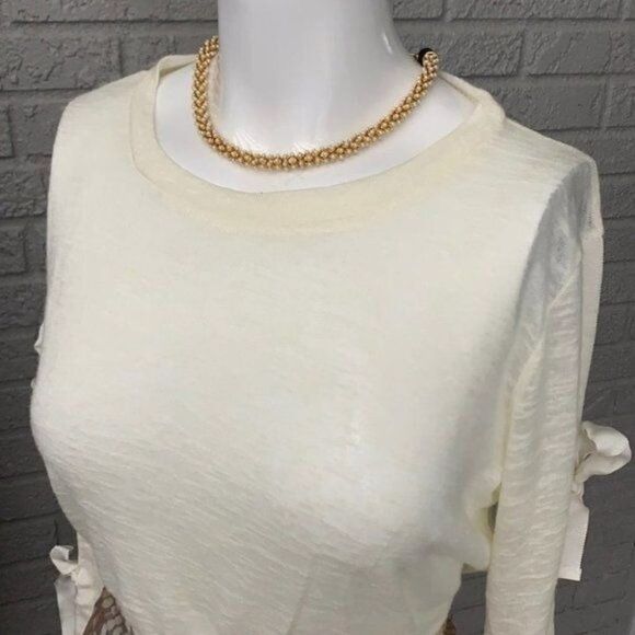 POOF New York Bow Tie Long Sleeve Cream Blouse Size M NWT - Picture 3 of 11